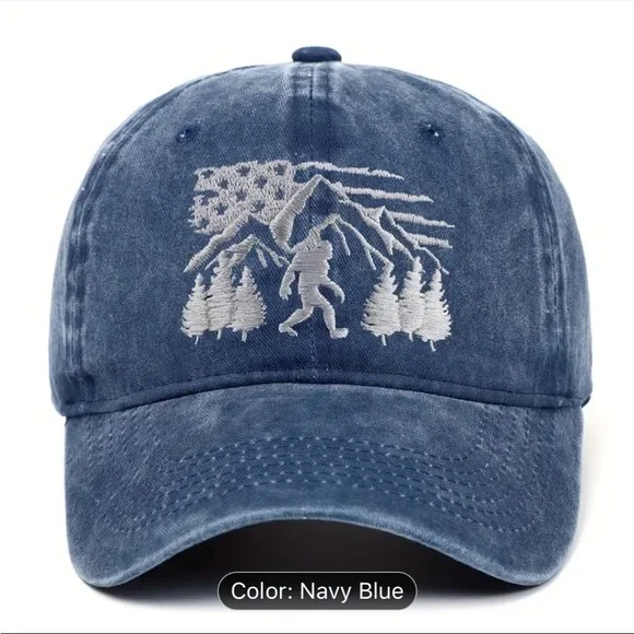 🆕 Unisex Retro Washed Baseball Cap Embroidered Sasquatch Bigfoot USA Flag - Picture 6 of 11